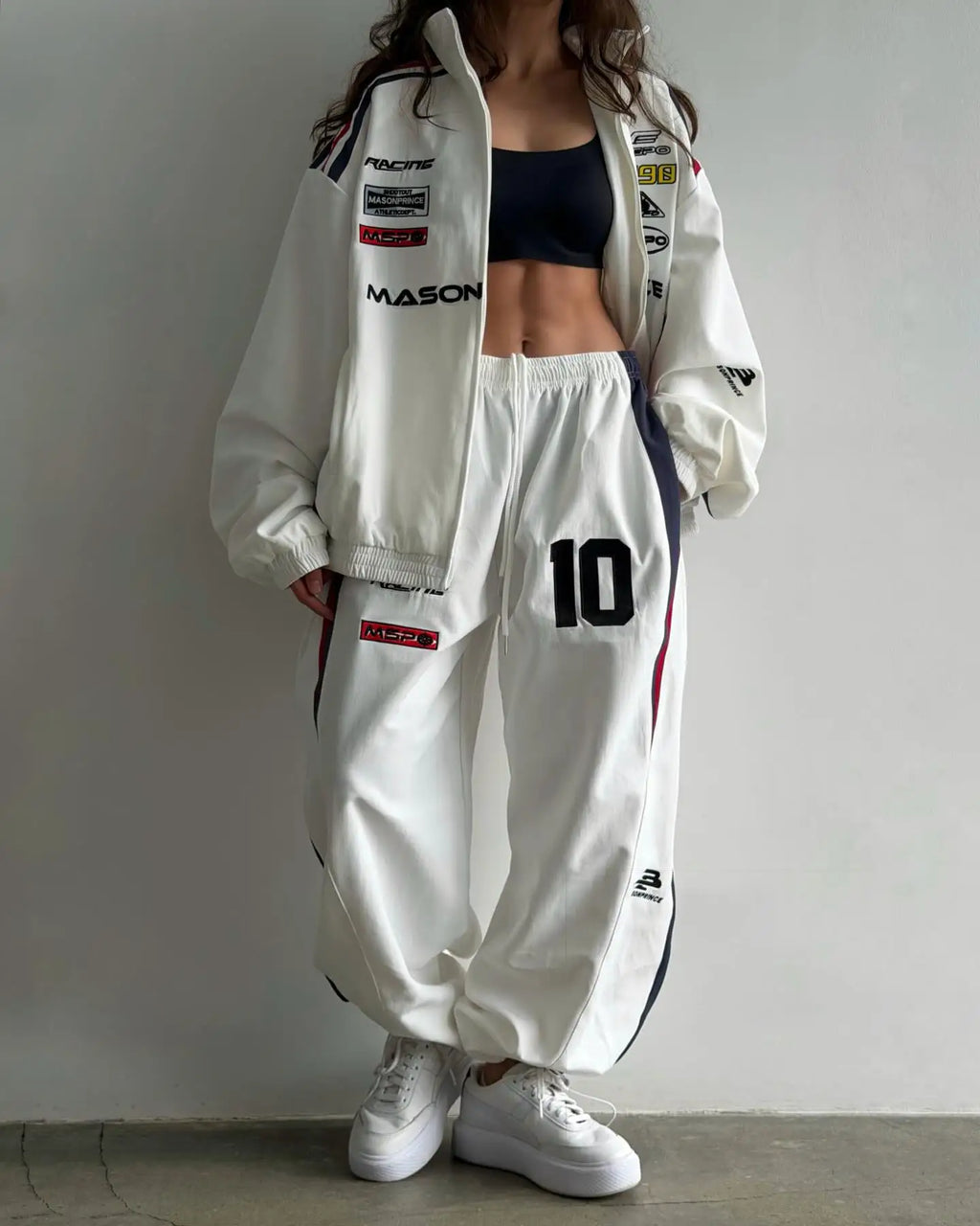 Vintage Motorcycle Clothing Men Women Street Bomber Sports Jacket Hip Hop American Letter Embroidery Jogging Pants 2-piece Set