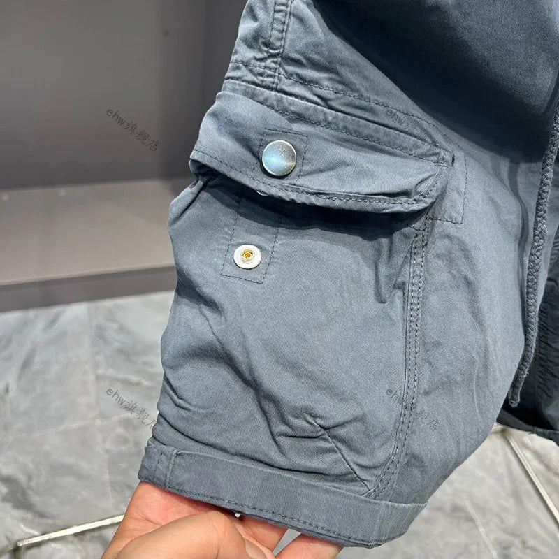 Summer Tooling Shorts Men's Casual Multi-pocket Loose Elastic Pure Cotton Five-point Medium Pants Outer Wear