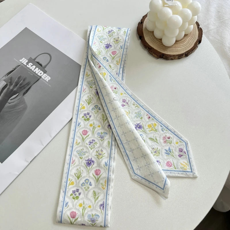 New Long Bag Scarf Women Hair Band Lady Accessories Print Skinny Scarves Headband Satin Ribbon Neck Tie Decorative Bag Scarves