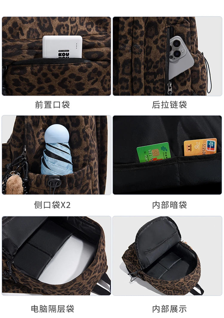 Leopard print Woman Backpack School Book Bags For Teenage Girls Boys Harajuku Female College Bag Student Lady leisure BagPack