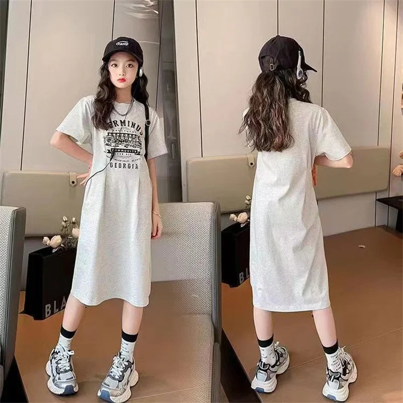 Summer 2026 Girls Dresses Kids Short Sleeve Sports Dress Children Clothing Vestido Baby Dresses For Girls Teen 6 8 10 12 14 Year