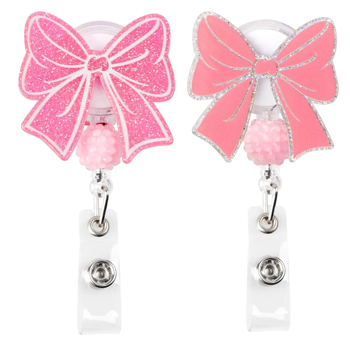 Pink Bow Badge Reel Cute Badge Reel with Alligator Clip ID Badge Holder Funny Sparkly Glitter Retractable Nursing Badge Reels