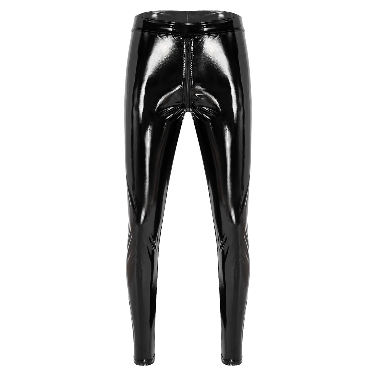 Men Latex Leather Pants Low Waist Faux Leather Shiny Pants Fashion Tight Trousers for Club Stage Show Rock Band Performance