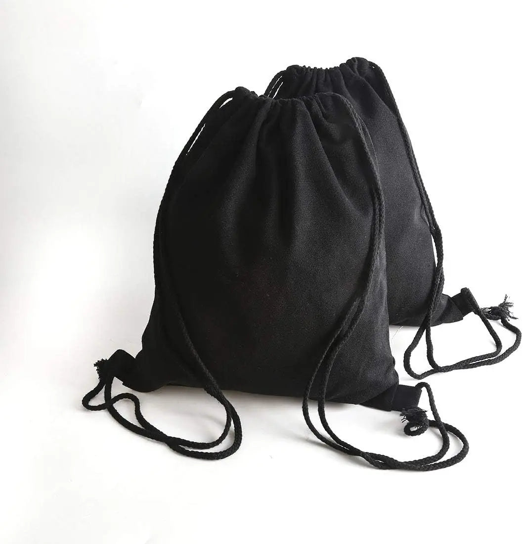 Cotton Canvas Drawstring Backpack Bag Gym Sackpack Sports String Sackpack Storage Gift Bag 2 Pack Black 34.5x40cm Casual