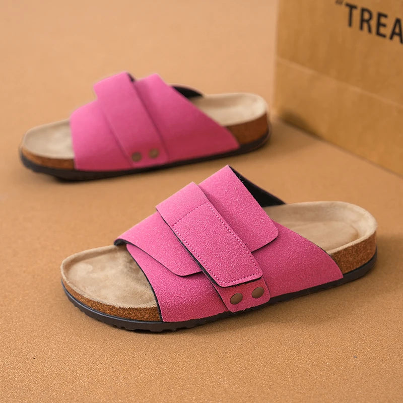 Men Women Clogs Suede Leather Cork Slippers Comfort Footbed Adjustable Open Shoes Slide Sandals Indoor Home Outdoor for Couples
