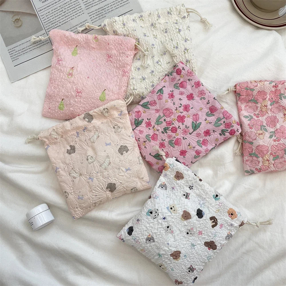 Cartoon Drawstring Cosmetic Bag Clutch Bag Large Makeup Organizer Bags Korean Cosmetic Pouch Women Cute Toiletry Beauty Case