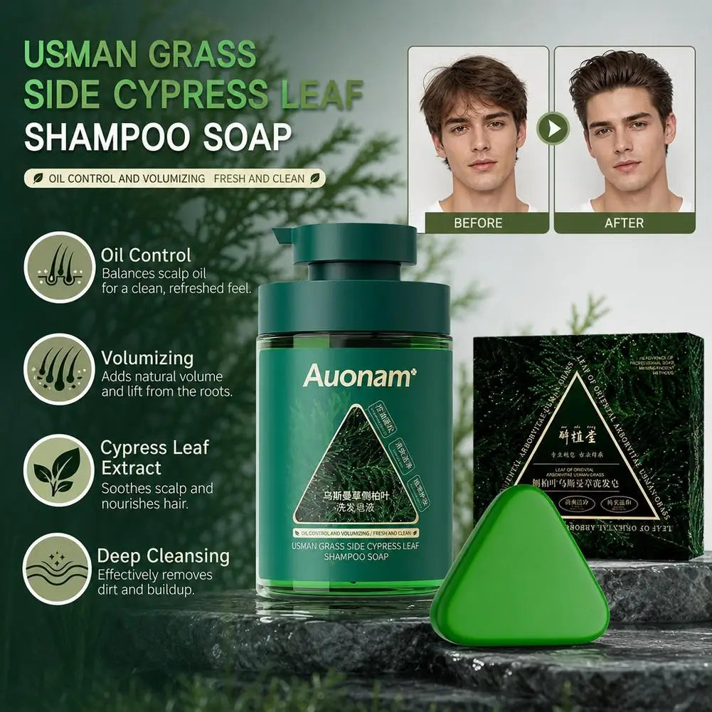 Usman Grass & Platycladus Shampoo&Bar Handmade Solid Soap Strengthens Root Anti Hair Loss Herbal Shampoo Soap Hair Growth