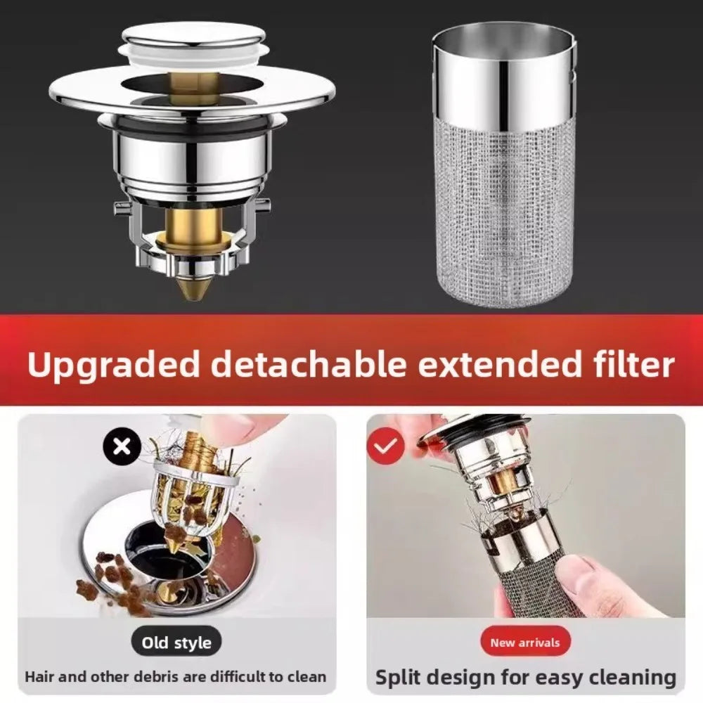 Kitchen Washbasin Sink Leak Plug Floor Drain Filter Odor-Proof Pop-Up Rebound Sink Plug Hair Filter Universal Press-Type Drain