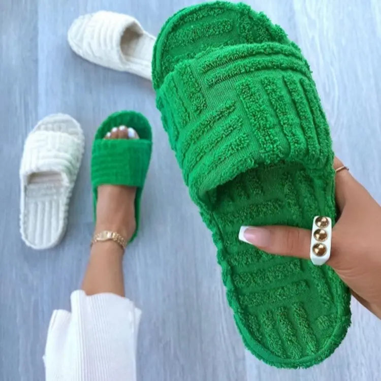 2024 Women New Luxury Brand One-Word Thick-Soled Warm Furry Women's Shoes Embossed Cotton Drag Outdoor All-Match Casual Slippers