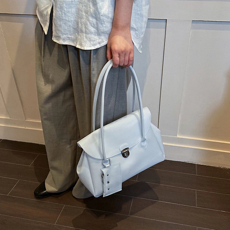 Korean Style Flap Jelly Tote Bag Large Capacity Commuter Shoulder Bag Underarm Handbag Soft Candy Color Casual Daily Work Bag