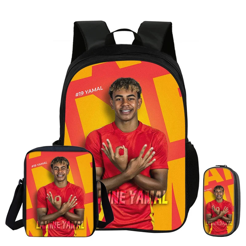 3Pcs Set Backpack Shoulder Bag Pencil Bags Bookbag child Mochila Sports Schoolbag Kids Gift L-Lamin Yamal Football Star Rucksack
