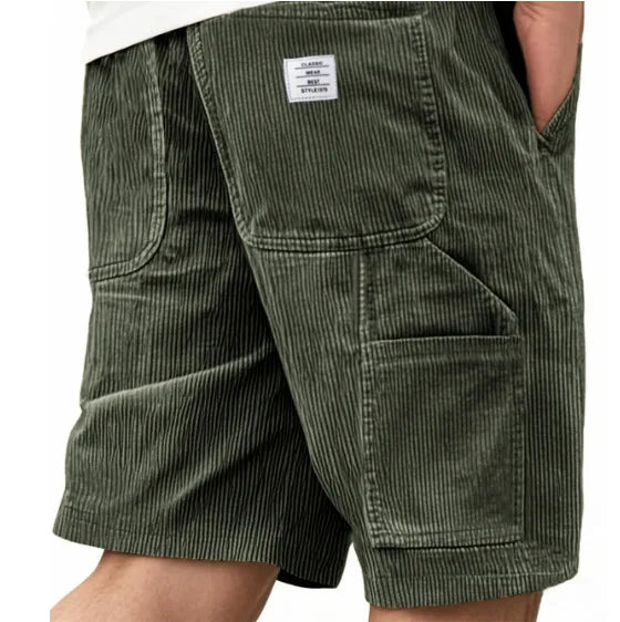 2026 European & American New Style Men's Corduroy Shorts, Multi-pocket Embroidered Logo Retro Cargo Casual Shorts