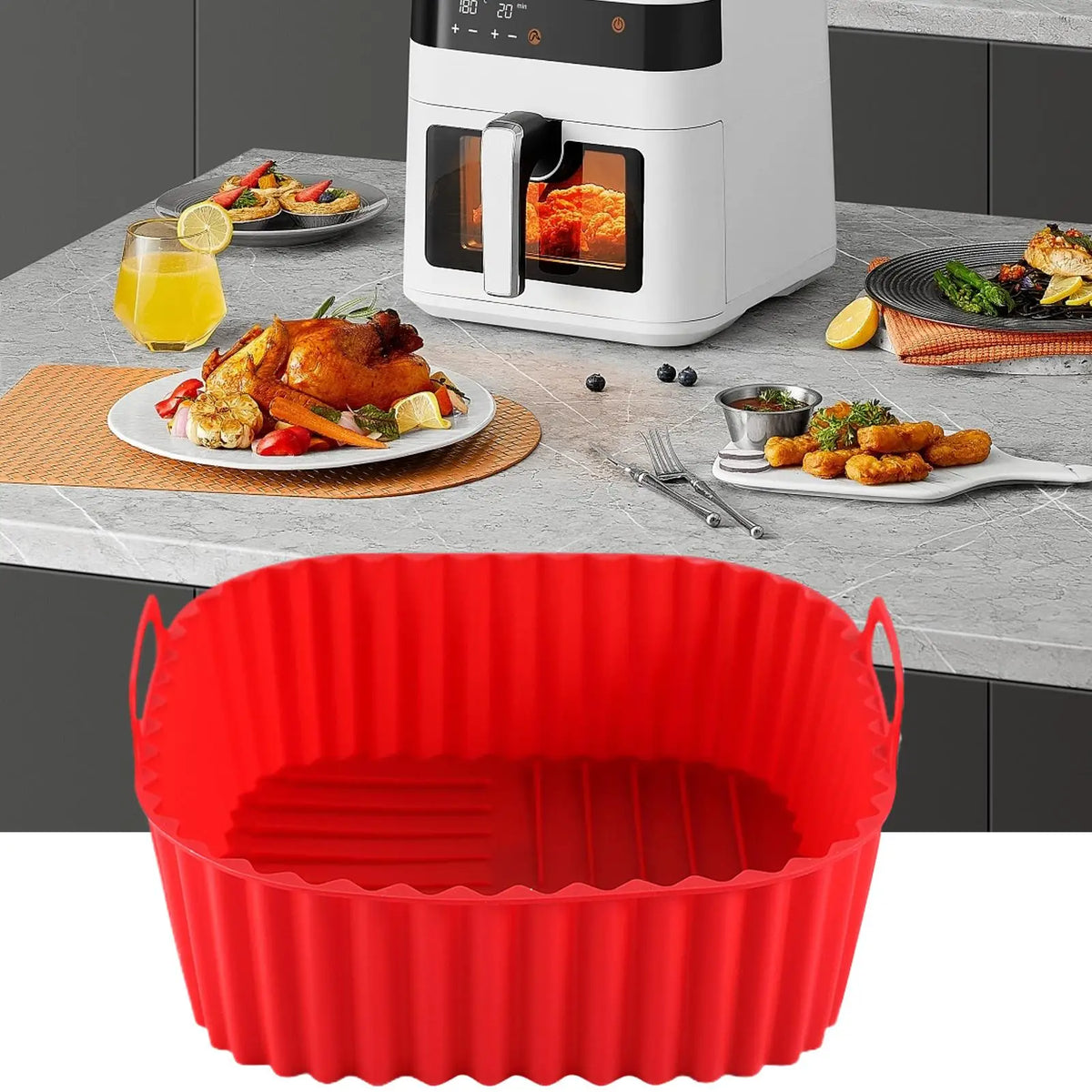 Silicone Air Fryer Liner Silicone baking Tray Square Air Fryer Plate Non-stick Baking Tray For Cooking Roasting Grilling Pizza