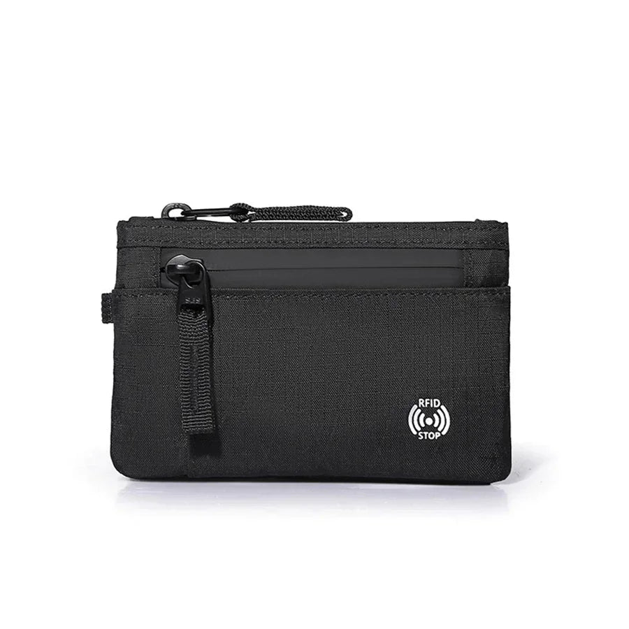 RFID Blocking Mini Travel Wallet Anti‑Scan Card Pouch with Keychain, Portable Coin Purse for Travel Daily Use Slim Light