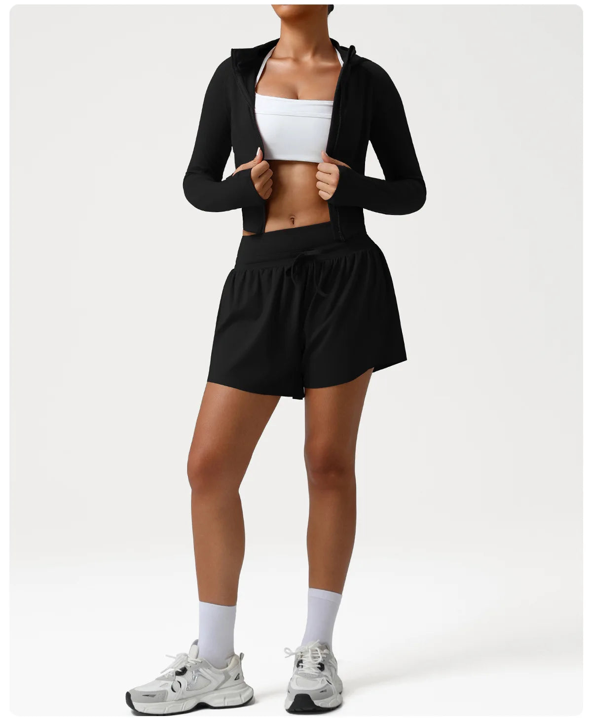 sm2544 Autumn Winter New Running Jacket Set Women's Tight Quick Drying Sports Fitness Jacket & High Waist Shorts 2 Piece Set