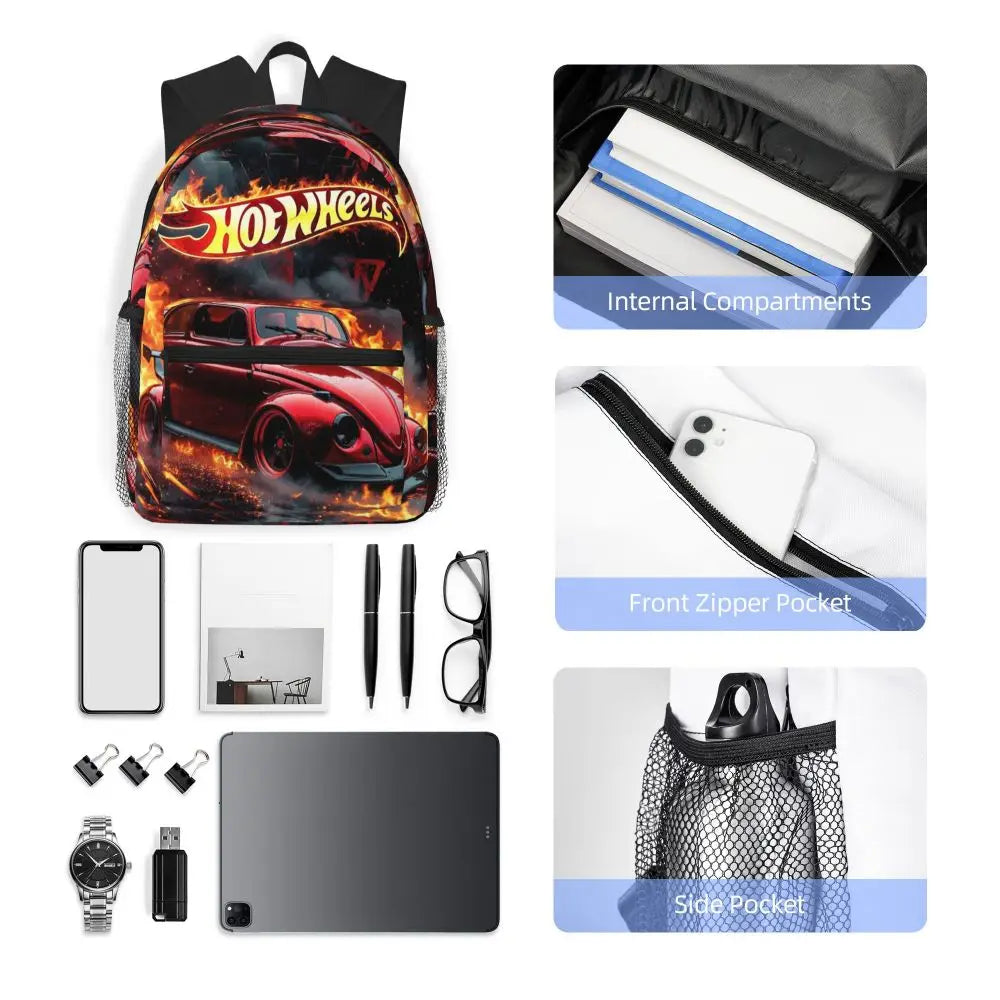 Hot Wheels Race Student Backpack School Bag Hiking Travel Daypack for Men Women Bookbag Shoulder Bags