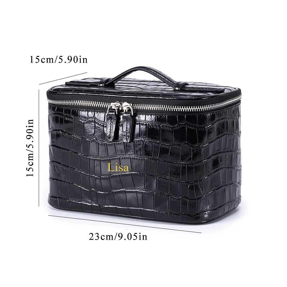 Customized Name 'Crocodile Pattern' Leather Portable Large-Capacity Multi-Zone Storage Makeup Bag Storage Bag