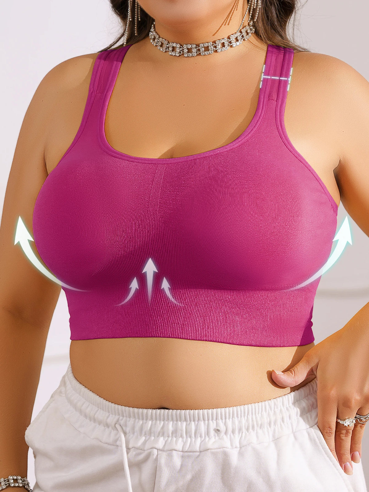 Women's Plus Size Sports Bra, Removable Pads Breathable Gym Running Yoga Vest, Anti-Sag Support Workout Tank Top, 10 Colors