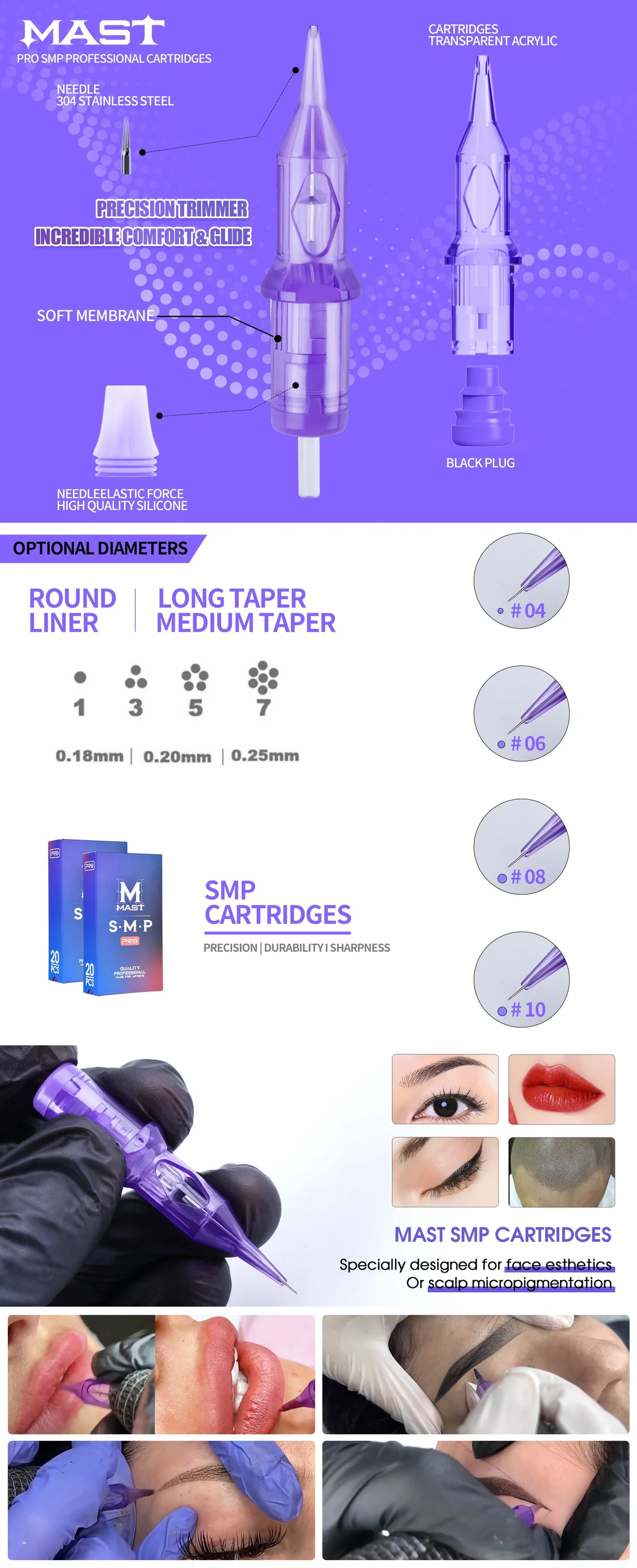 Mast PRO SMP Tattoo Cartridge Needles PMU Art Makeup Needle 1RL 3RL Round Liner Permanent Makeup for Eyeliner Lip Tattoo Supply