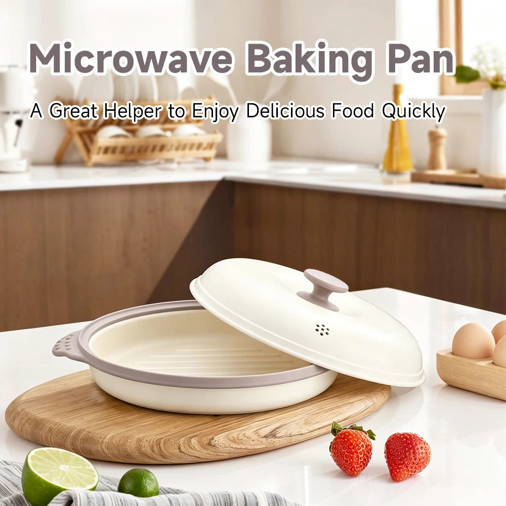 White Milk-Colored Microwave Frying Pan, a Microwave Cooking Utensil Used for Grilling, Heating and Cooking Various Dishes