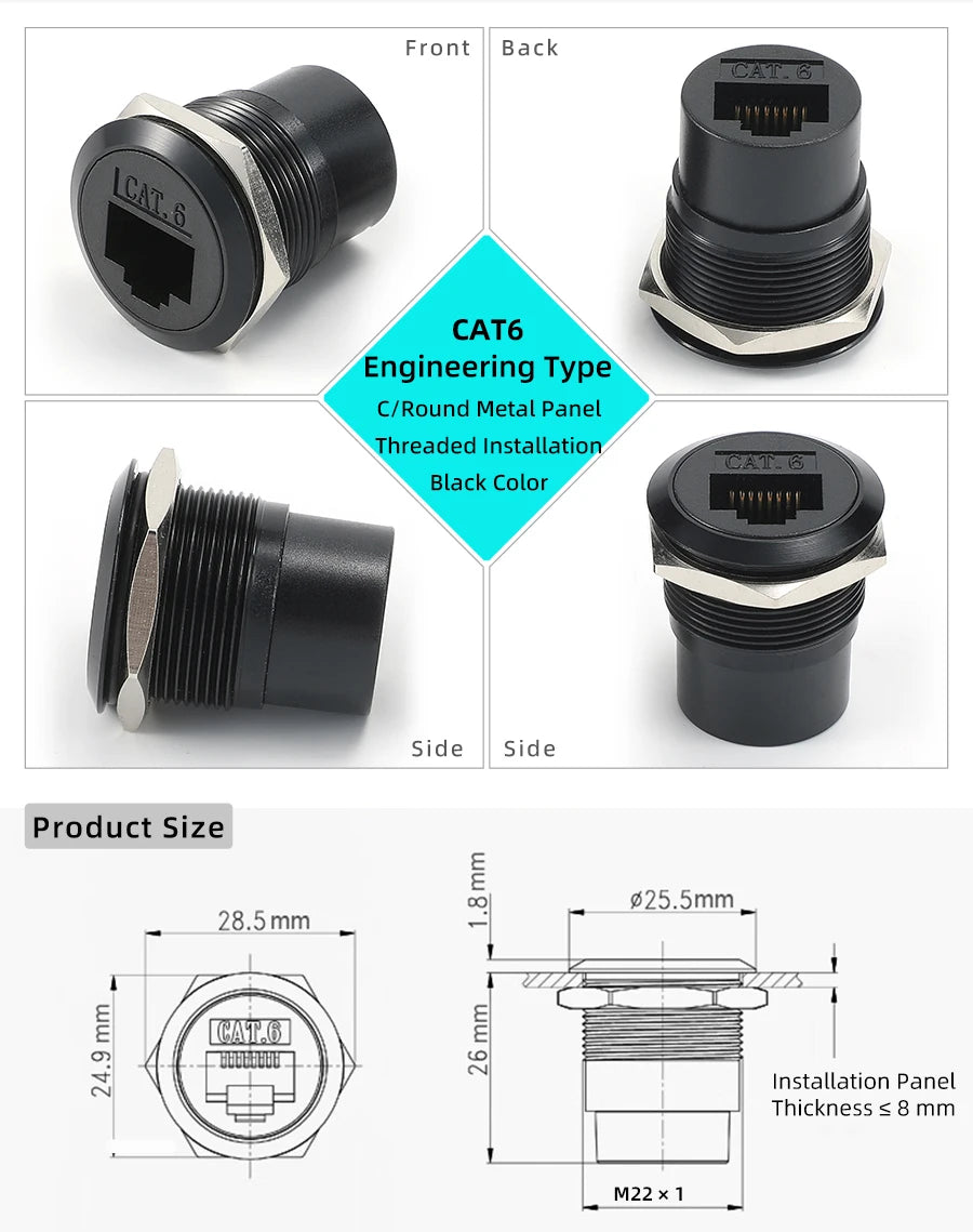 AVSSZ CAT6A CAT6 RJ45 Network Cable Connectors Metal Data Signal Adapter Computer Data Module Mounting Size 22m