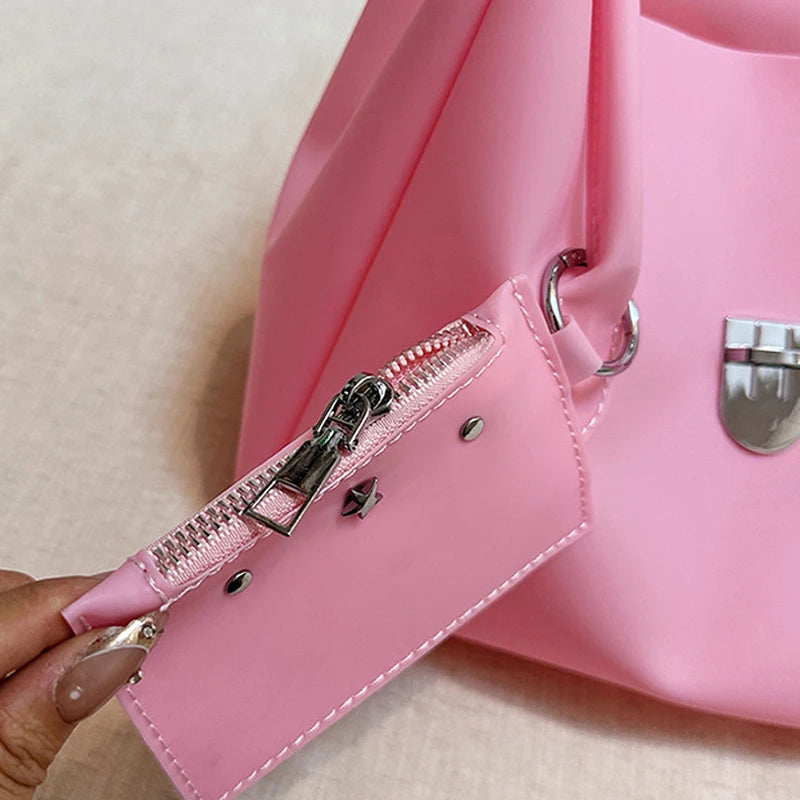 Korean Style Flap Jelly Tote Bag Large Capacity Commuter Shoulder Bag Underarm Handbag Soft Candy Color Casual Daily Work Bag