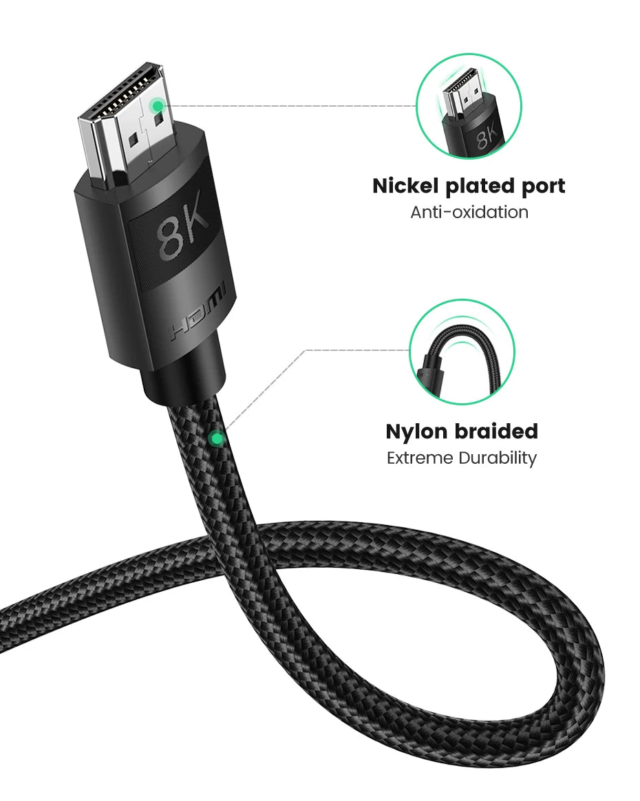 Ugreen HDMI 2.1 Cable Ultra High-speed 8K/60Hz 4K/120Hz for Xiaomi Mi Box PS5 HDMI Splitter Cable HDMI Dolby Vision 48Gbps HDMI