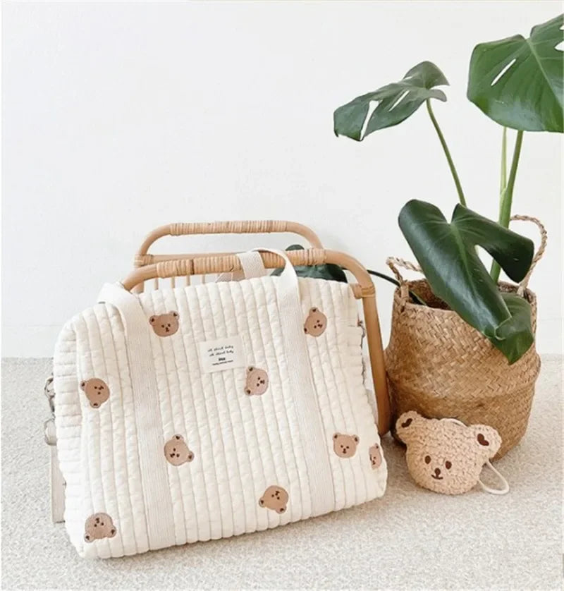 Korea Style Newborn Baby Care Diaper Mummy Shoulder Bag Embroidery Quilted Stroller Diaper Storage Organizer Large Handbags