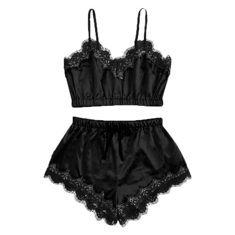 Women's Lace Pajama Set – Crop Top & Shorts