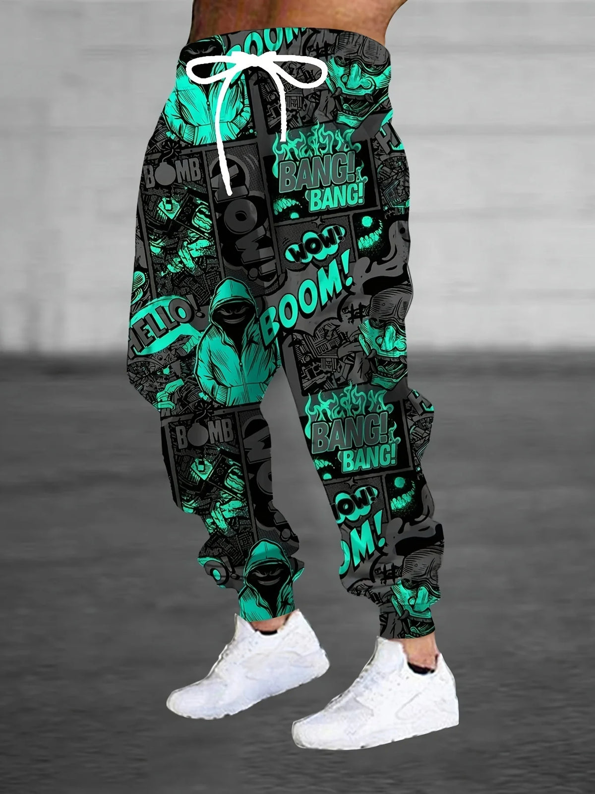 Cartoon Style Patterns Street Pants Men's Side Pockets Elastic Drawstring Sweatpants Joggers Pants Casual Trousers Fall Winter