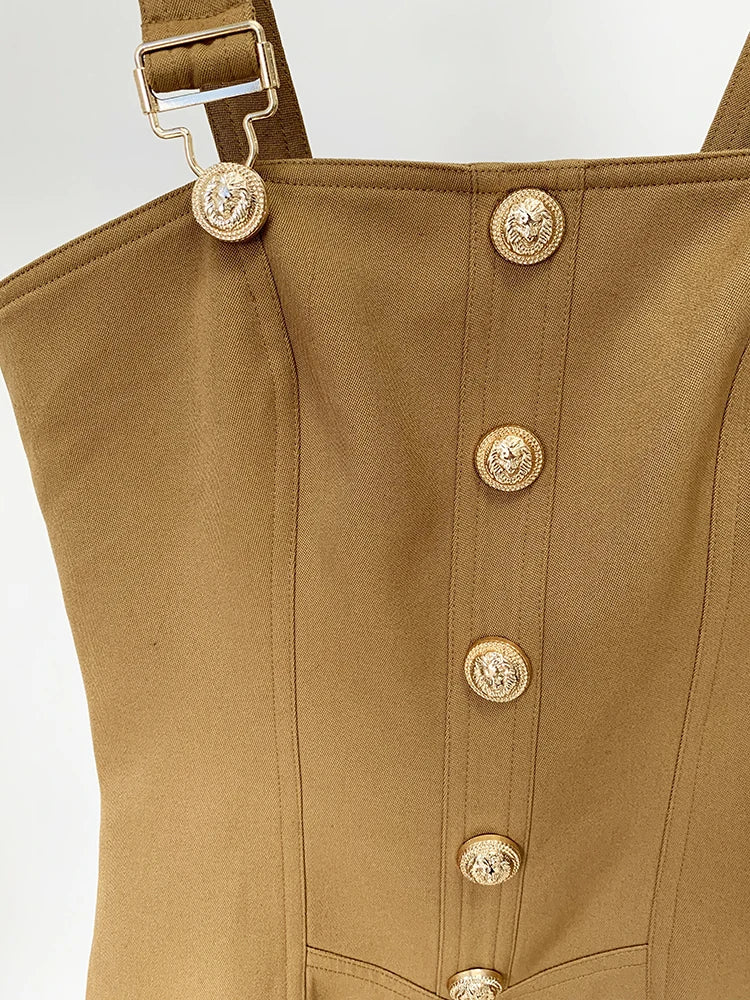 HIGH STREET Newest 2026 Summer Fashion Star Style Designer Women's Lion Buttons Pinafore Dress