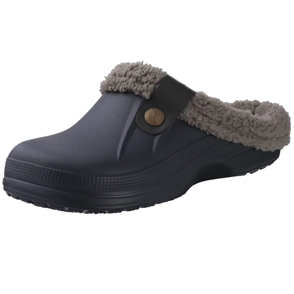 Evshine Warm Winter Man Slippers Antislip Waterproof Men Slippers Warm Comfy Clogs Fuzzy Fur Shoes Classic Plush Bedroom Slipper