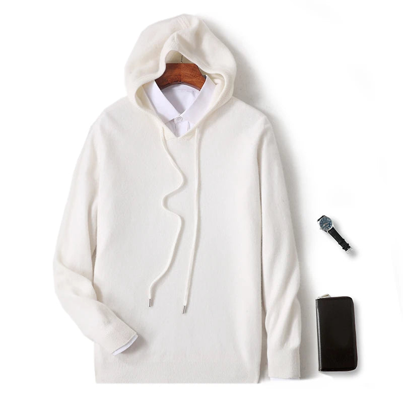 2025 Men's 100% Merino Pure Wool Knitted Hoodie Women's Style Large Size Autumn/Winter Warm Outdoor Sweater Solid Color Top YJ