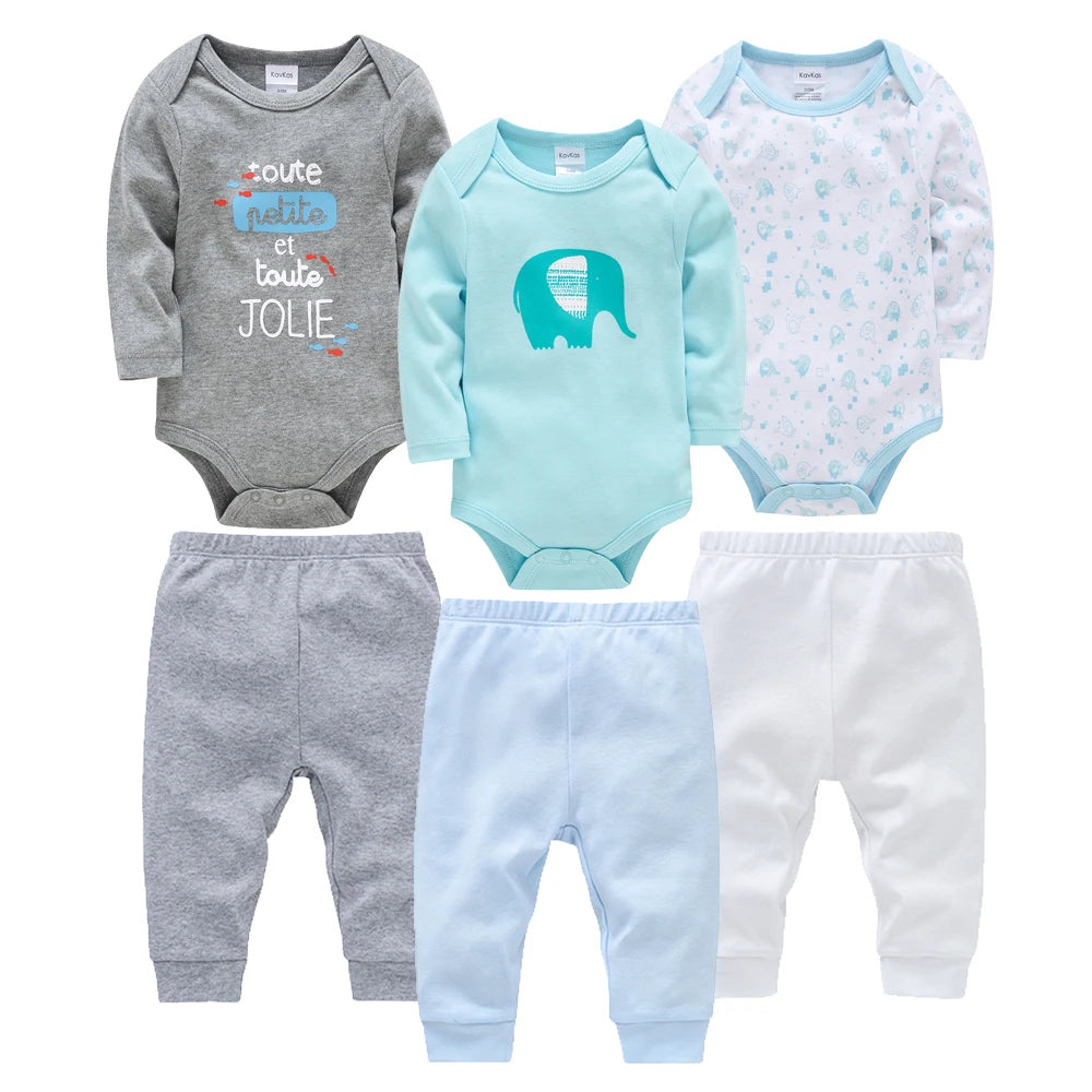 3/6 PCS Baby Clothes Newborn Bebe Boys Romper Set Long Sleeve 100% Cotton Kids Bodysuit Jumpsuit Pants Clothing 3~24M
