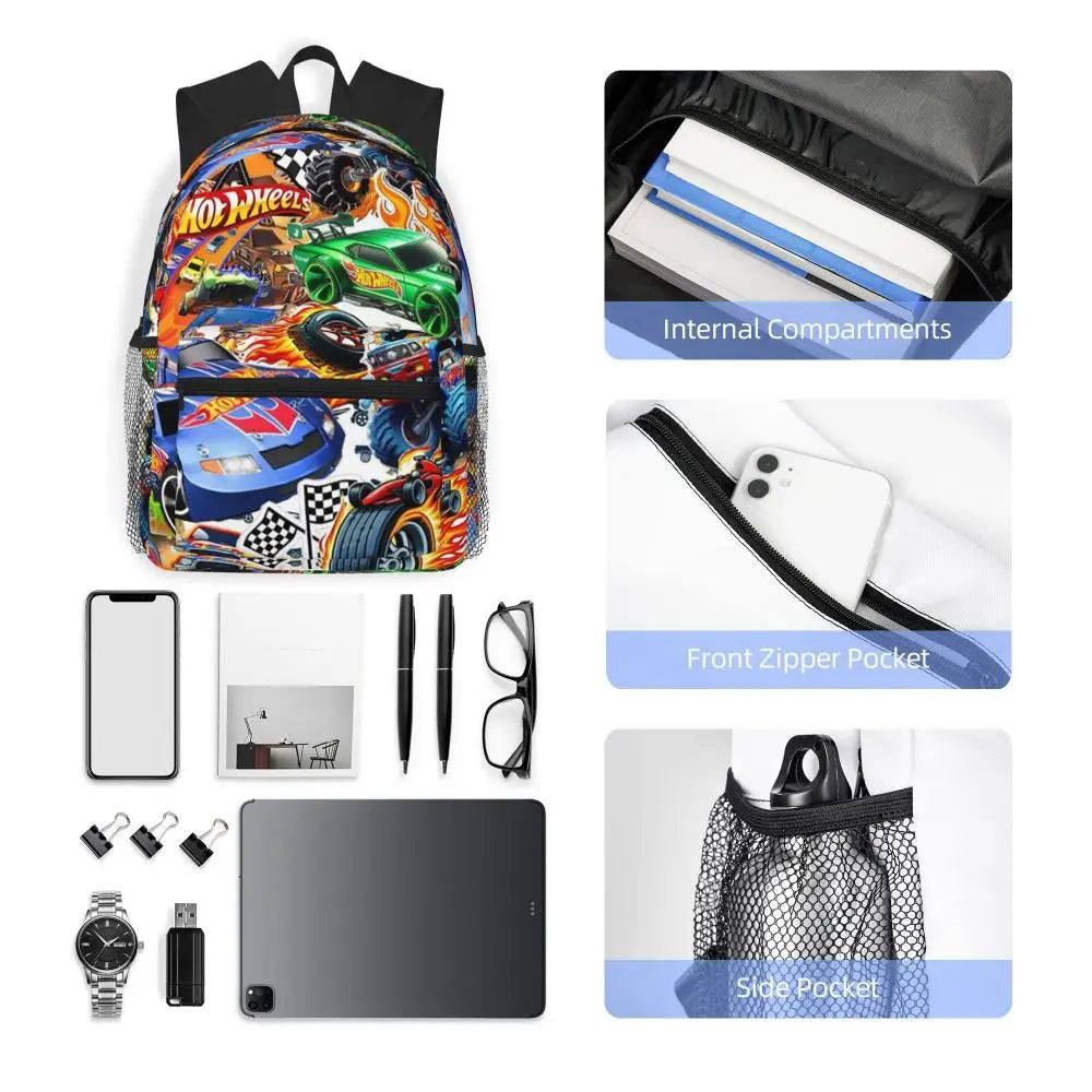 Hot Wheels Race Student Backpack School Bag Hiking Travel Daypack for Men Women Bookbag Shoulder Bags