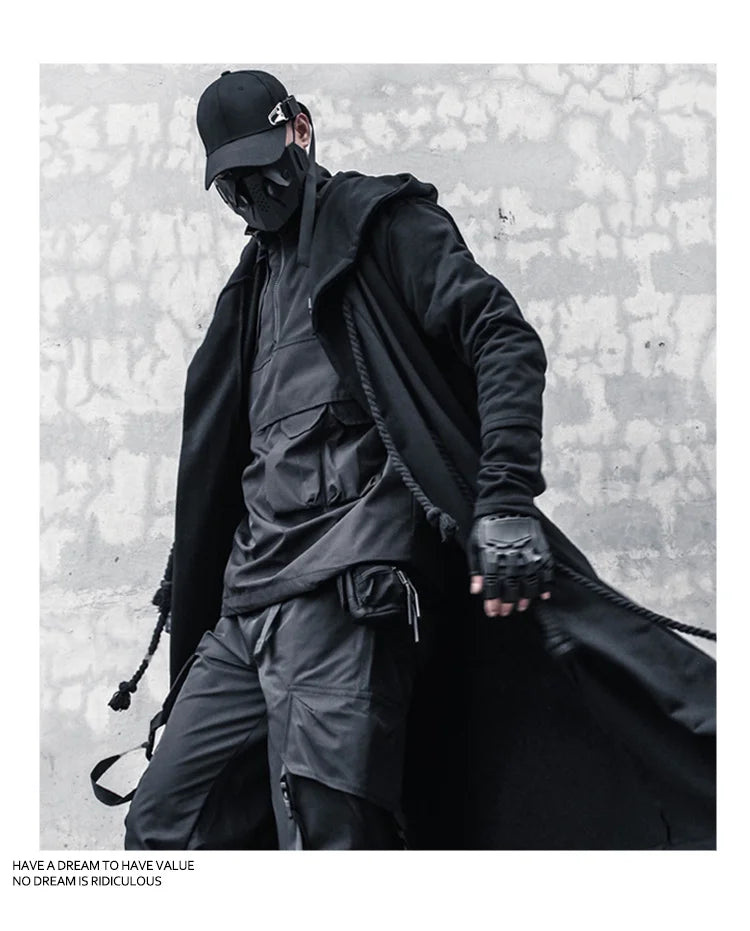 ARENS Men's Tide Spring Autumn Darkwear Warrior Large Size Windbreaker Gothic Style Long Coat Punk Cloak Hooded Wizard