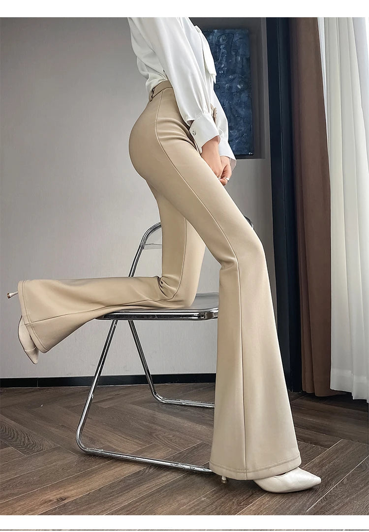 Slimming Flared Pants High Waist Elastic Suit Casual Spring Women's Sle Covering Meat Thin Long Trousers Casual Pants