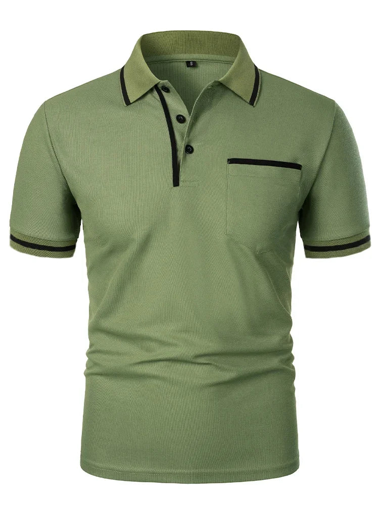 Fashionable men's casual solid-color short-sleeved top, men's lapel short-sleeved T-shirt, casual and fashionable solid-color sh