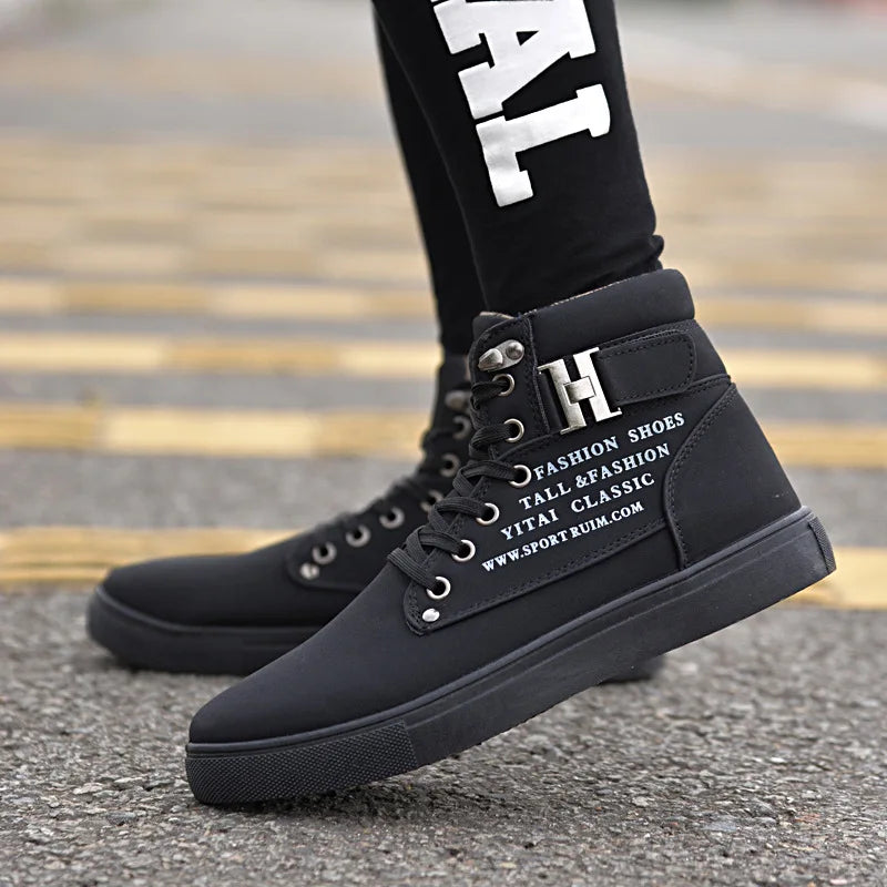 Men's High Top Sneakers Casual Vulcanized Shoes Spring/Autumn Men Shoes High Quality Frosted Faux Suede Casual Platform Shoes - Beauty