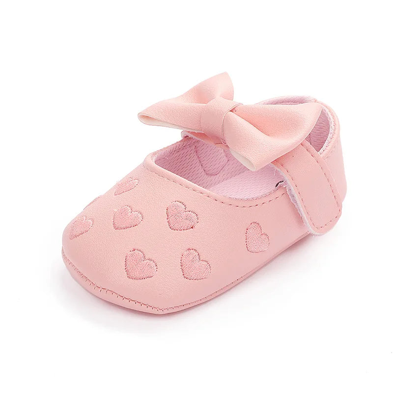 Baby Shoes Classic Dress Cute Bow-knot Heart Anti-slip Soft Sole First Walkers Infant Baby Girls Toddler Shoes 0-18m