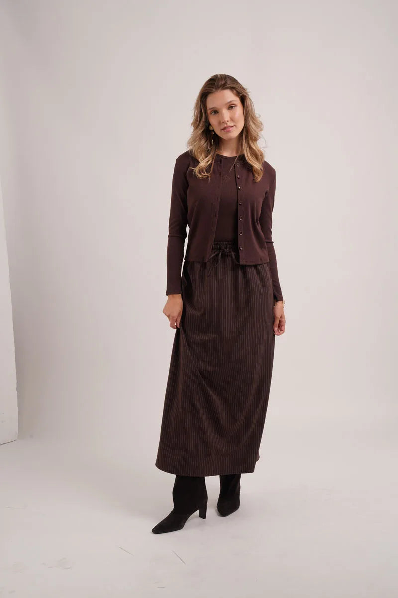 AS AW26 Pinstripe collection woman clothes ribbing cardigan + Embroidery vest  + Pinstripe slip dress+  Pinstripe  skirt