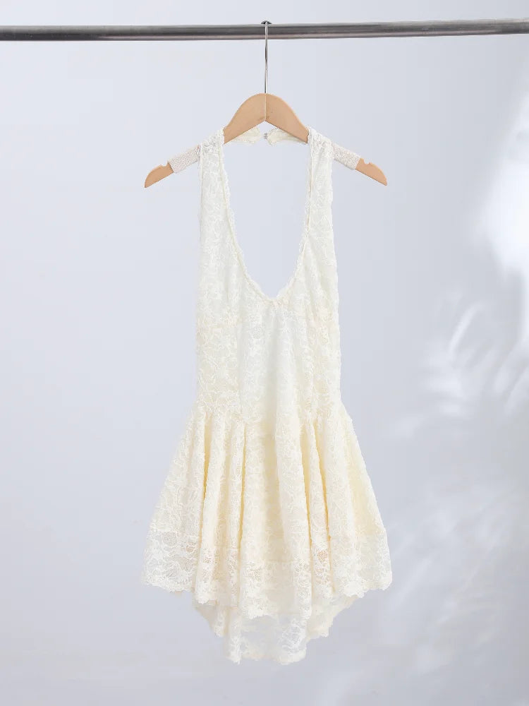 Hot Sweetheart Deep V Neck Halter Short Dress Lace Backless Waist Cinched Slim Vestidos 2026 Summer Beach Vacation Date Dresses