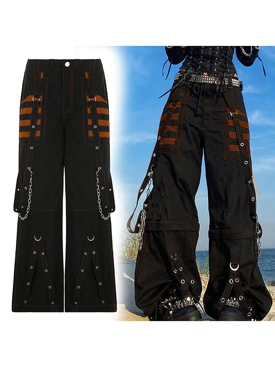 Women's Striped Cargo Jeans with Pockets