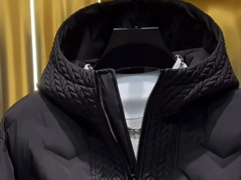 Men's Autumn Winter Hooded Coat Patchwork Cotton Jacket Fashion Versatile Warm Parkas with Wheat Spike Design
