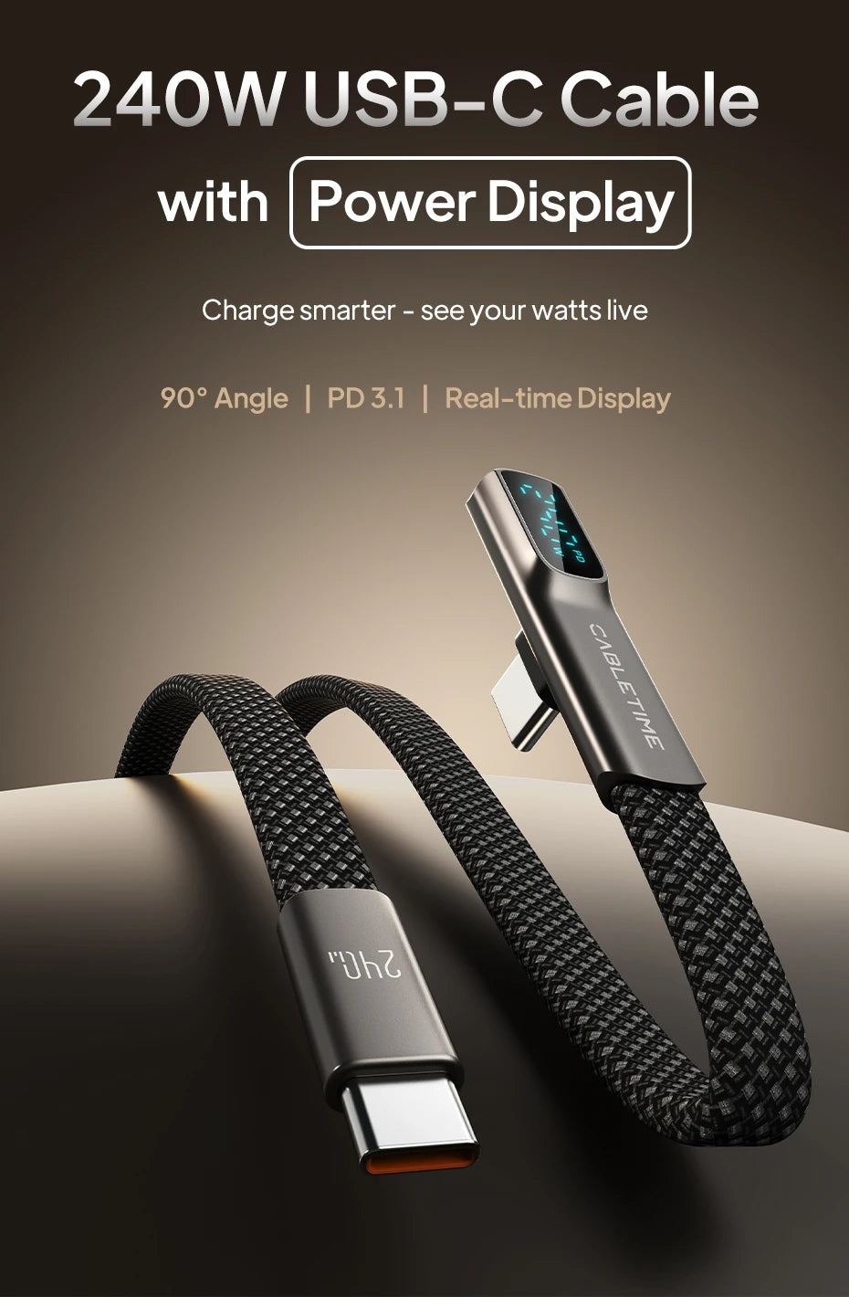 CABLETIME 240W USB C Cable Fast Charging Cable Data Sync Type C Display Cable for iPhone Duo iphone 18/17 Huawei MacBook Laptop