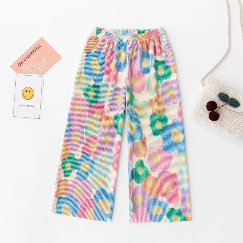 Kids Pants Creased Rainbow Wide-leg Pants Kids Clothes for Girls 4 To 11 Years Legings for Girls Teenage Girls Clothing