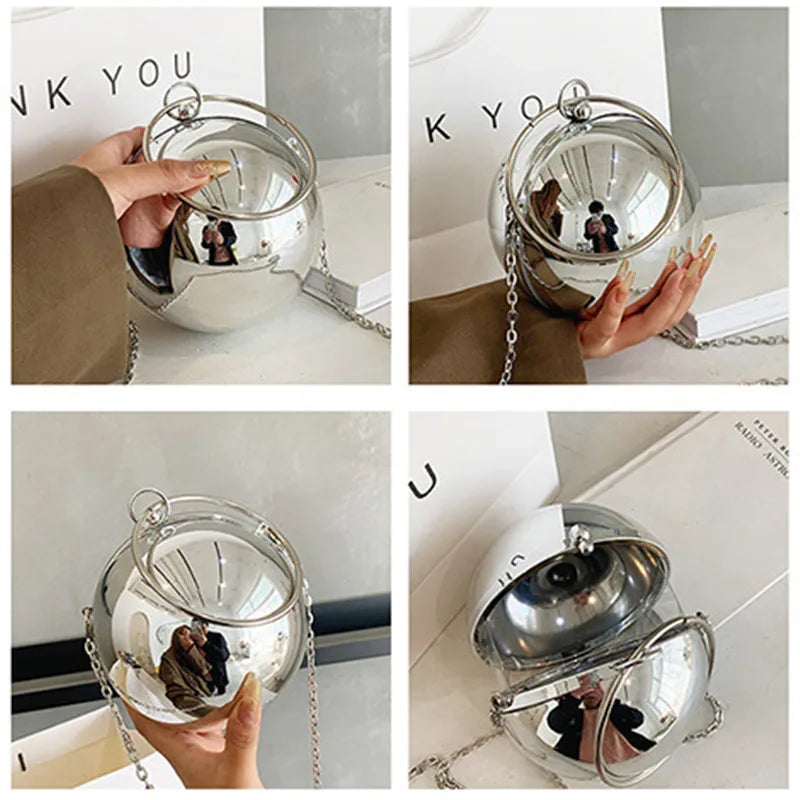 Luxury Women Round Ball Evening Bag 2024 Fashion Smooth Bright Surface Clutch Bag Ladies Crossbody Bag Party Chain Handbag Purse