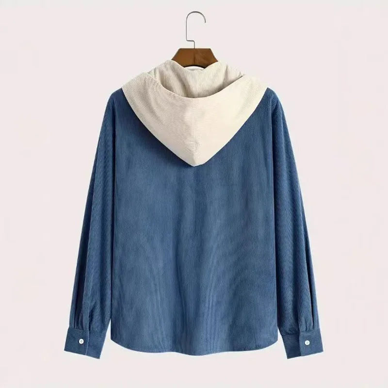 New Spring Autumn Men's Corduroy Long Sleeve Shirt Casual Streetwear Pocket Splicing Color Hoodie Loose Tops for Men Coats