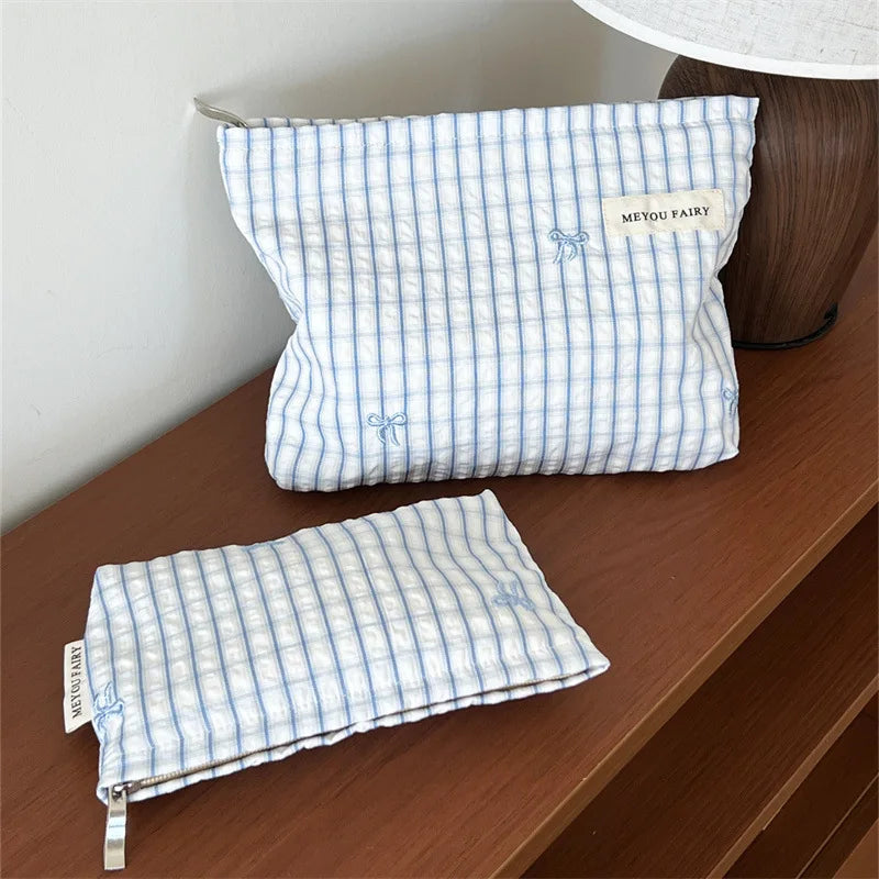 New Blue Color Mommy Bag Bowknot Embroidery Makeup Bag Zipper Baby Diaper Bag Nappy Pouch Travel Toiletry Storage Bags