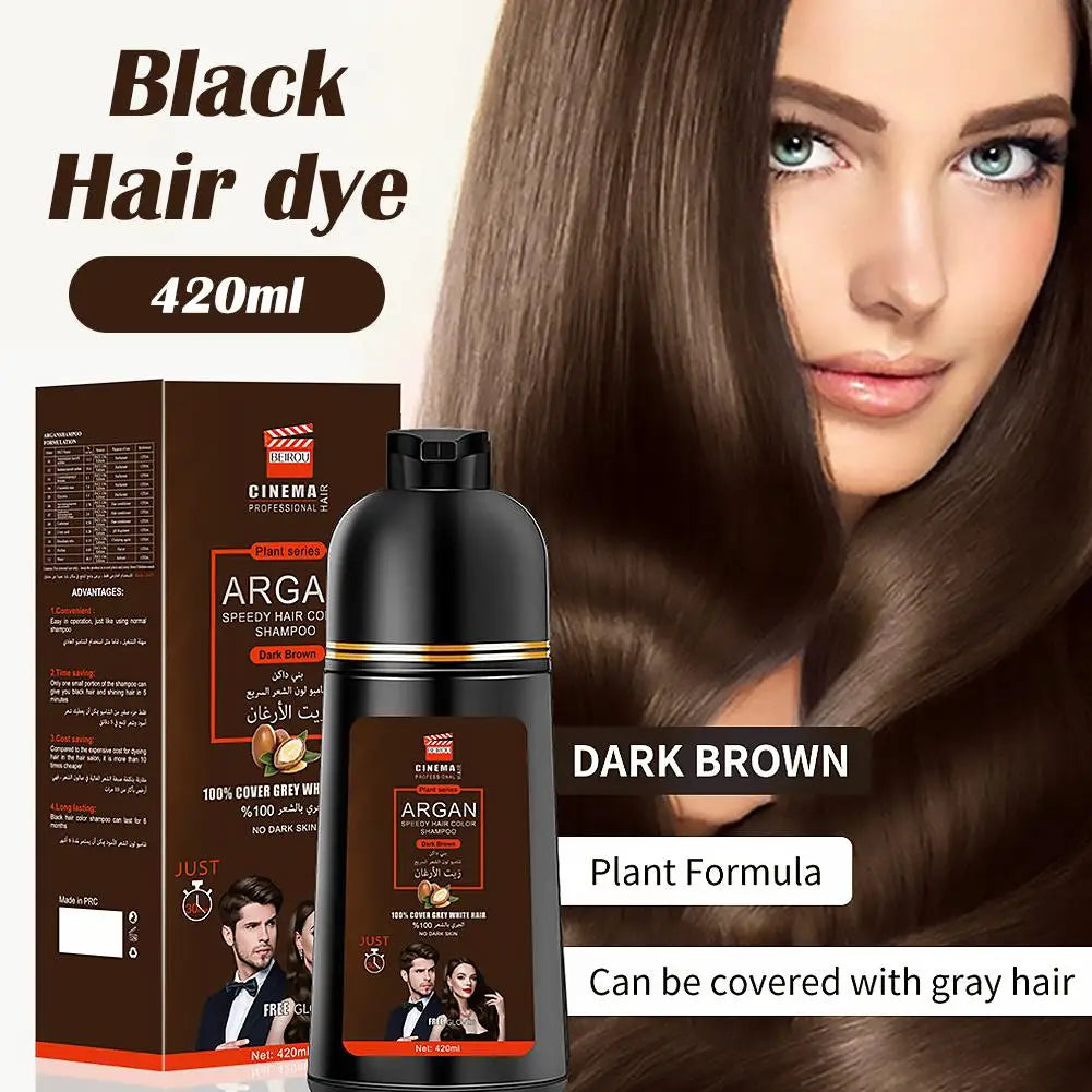 3-in-1 Collagen Argan Oil Shampoo Long-Lasting Black Hair Dye Shampoo for Men Women Nourishes Colors Gray Hair, 420ml Formula